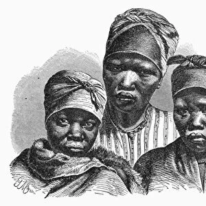 SOUTH AFRICA: KHOIKHOI. Khoikhoi ( Hottentot ) women from South Africa. Wood engraving, late 19th century
