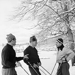 SOVIET OLYMPIC TEAM, 1960. Members of the 1960 USSR Olympic skiing team. From left: Nikolay Anikin, Vladimir Kuzin, and Alexei Kuznetsov
