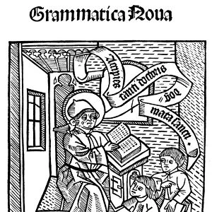 TEACHER AND STUDENTS, 1491. Woodcut titlepage to Nicolaus Perrottus Grammatica nova