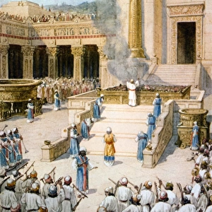 TEMPLE OF SOLOMON. Dedication of the Temple of Solomon in Jerusalem. Painting by William Hole