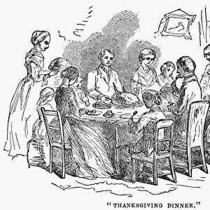 THANKSGIVING DINNER, 1850. Wood engraving, American, 1850