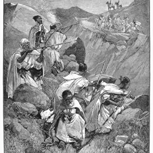TUNISIA: PROTECTORATE, 1881. During the French expedition to Tunisia in May 1881, now a French protectorate, indigenous soldiers attached to the French army, are attacked by Kroumirs. Line engraving from a contemporary English newspaper