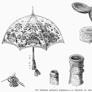 TURKEY: UMBRELLA, 1854. The Turkish sultans umbrella. Wood engraving, from an English newspaper of 1854