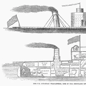 UNION IRONCLAD, 1863. Cross section of the gun-boat Weehawken, one of the ironclads that participated in the bombardment of Fort Sumter, Charleston, South Carolina, 7 April 1863, during the American Civil War. Wood engraving from a contemporary English newspaper