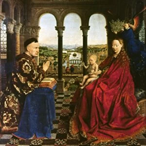 VAN EYCK: VIRGIN AND CHILD. The Virgin and Child with Chancellor Rolin. Oil on panel