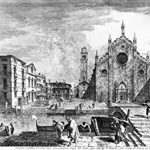 VENICE: FRARI CHURCH. The Basilica di Santa Maria Gloriosa dei Frari in Venice, Italy. Engraving by Michele Giovanni Marieschi, 18th century