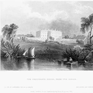 WHITE HOUSE, 1839. View of the White House from the Potomac River. Steel engraving, 1839, after William Henry Bartlett
