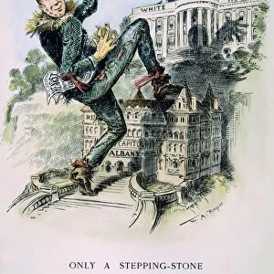 WLLIAM RANDOLPH HEARST. Only a Stepping Stone: American cartoon, 1906, commenting