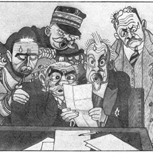 WORLD WAR I: FRENCH, 1914. Caricatures of French officials receiving the news of