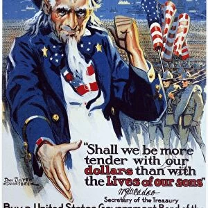 WORLD WAR I: LIBERTY LOAN. Shall We Be More Tender? American World War I Liberty Loan poster, 1917, by Dan Sayre Groesbeck