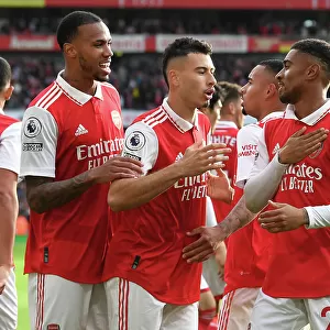 Arsenal's Double Act: Nelson and Martinelli Celebrate Goals Against Nottingham Forest (2022-23)