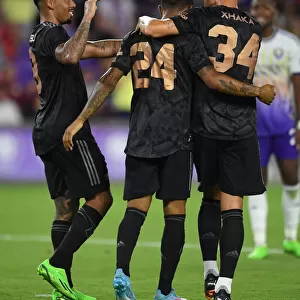 Arsenal's Pre-Season Triumph: Nelson, Xhaka, and Jesus Celebrate 3rd Goal vs Orlando City SC