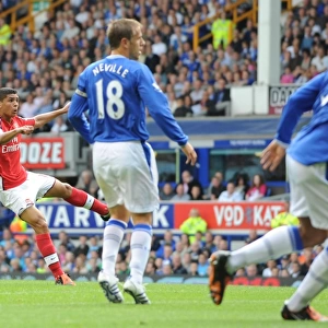 Denilson shoots past Everton goalkeeper Tim Howard