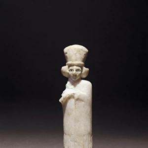 Alabaster statuette in female form, circa 2500 b. c. from Temple of Ishtar at Mari, Tell Hariri (Syria)