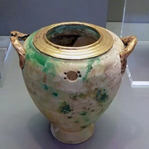 Alabaster vase with gold-plated rim and handles
