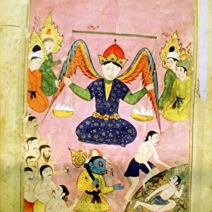Arab manuscript depicting angel weighing a soul