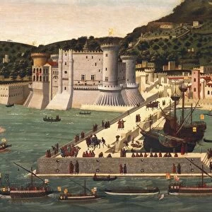 Aragonese fleet returning into Naples Port after Battle of Ischia, 12th July 1465 by unknown artist from Neapolitan School, tempera on panel, detail, 1472