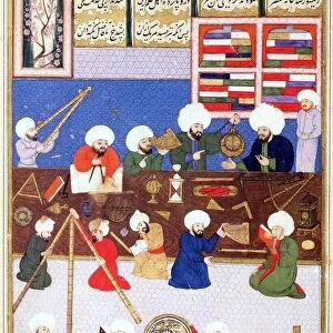 The astronomer Takiuddin at his observatory at Galata, 1581 showing astronomical