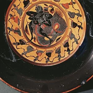 Detail of Attic pottery depicting Hercules, Triton and Maenads dancing, 550 / 530 B. C