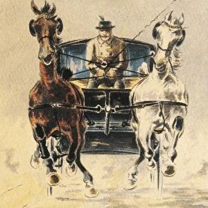 Austria, Stagecoach travel, ink drawing