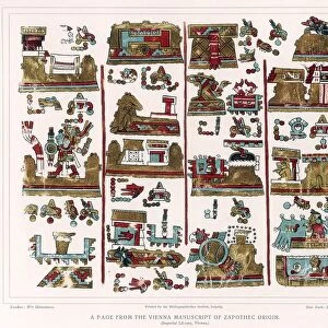Aztec: page from Vienna Nahua manuscript of Zapotec origin. Lithograph