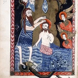 Baptism of Jesus by John the Baptist. From Armenian Evangelistery, 1587. Manuscript