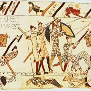 Bayeux Tapestry 1067: Battle of Hastings, 14 October 1066. After death of Harold the Normans