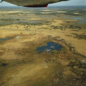 Botswana, Aerial view of ponds at Okawango Delta
