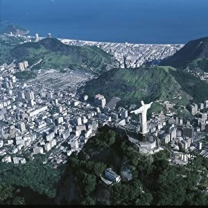 Brazil, State of Rio de Janeiro, Aerial view of Rio de Janeiro, Corcovado and statue of Christ the Redeemer