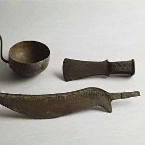 Bronze knife with decorations, axe and dipper cup