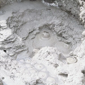 Bubbling mud in a hot spring, view from above