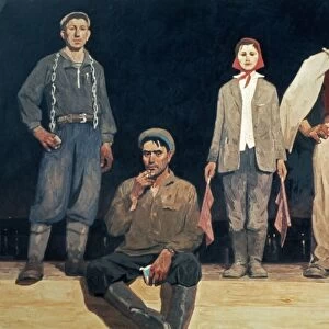 Builders of bratsk 1957 painting by viktor popkov, socialist realism