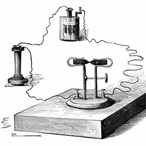 Carbon microphone, invented in 1878 by David Edward Hughes (1831-1900), English inventor