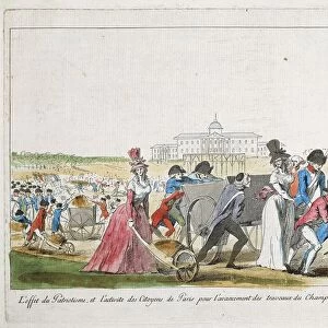 Caricature representing work in progress at Champ de Mars for celebration of July 14, 1790, print