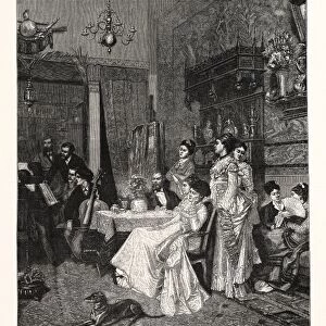 A Chamber Concert, Picture by Adrien Moreau in the Paris Salon, Engraving 1876