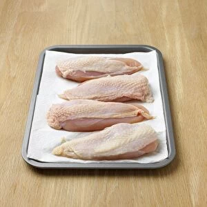 Chicken breasts on tray lined with kitchen paper