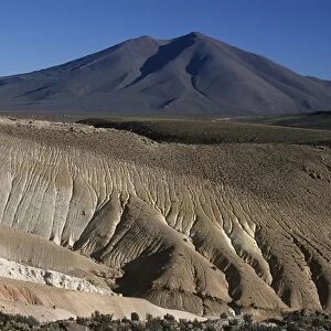 Chile, Norte Grande, Tarapaca Region, Andes, Isluga Volcano National Park, eroded badlands