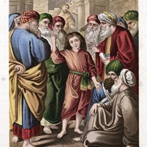 Christ as a boy discussing with the doctors in the Temple. Luke: 2. Mid-19th century