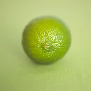 Citrus sp. Lime, green citrus fruit, view from above, green soft focus background