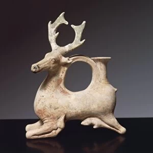 Clay askos in the shape of a fawn from tomb 83 at Valle Trebba, Emilia Romagna region, Italy, Italic civilization