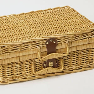 Closed wicker picnic basket