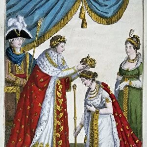 Coronation of Napoleon I, 2 December 1804. Napoleon placing the crown on Empress Josephine