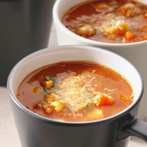 Cups of minestrone, close-up