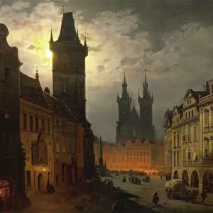 Czech Republic, Prague, painting of old town square at night