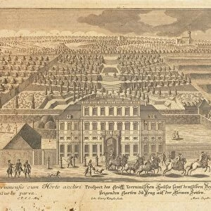 Czech Republic, Prague, View of the Palace of the archives and the botanical gardens, engraving