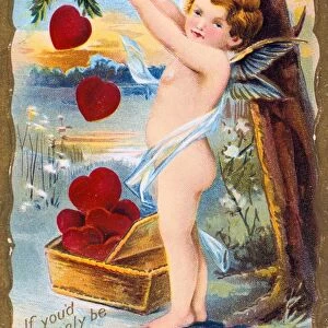 If You d Only Be My Valentine, 1910. Cupid is gathering a basket of red