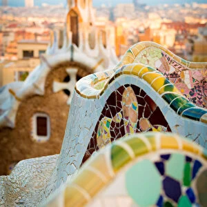 Details of the modernism Park Guell designed by Antoni Gaudi. Park Guell. Barcelona