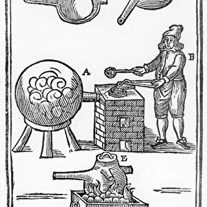 Distillation of oil of vitriol also known as sulphuric acid, 1651. Iron retort with cover