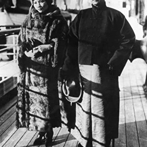 Dr, sun yat sen, chinese revolutionary leader (1866-1925), with his second wife, soong ching-ling during a journey by ship from canton to peking in the winter of 1924