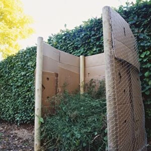 Easy compost bin made from cardboard boxes and chicken wire